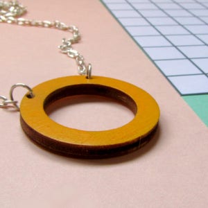 Contemporary Mustard Yellow Geometric Circle Necklace image 3