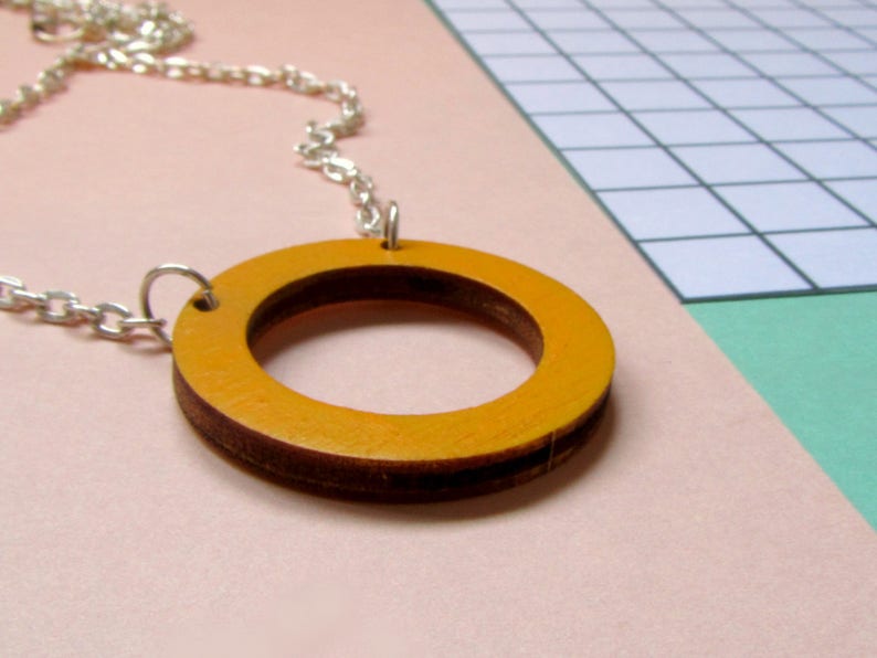 Contemporary Mustard Yellow Geometric Circle Necklace image 3