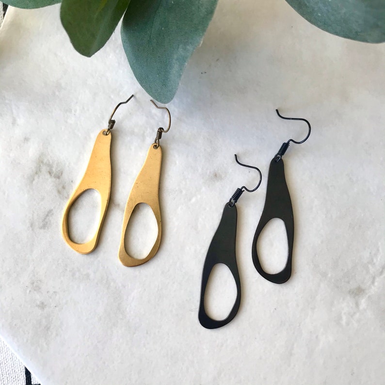 Contemporary Teardrop Brass Earrings, Minimal Drop Earrings, Christmas Gift image 4