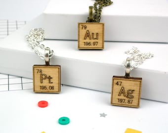 Periodic Table Element Wooden Laser Cut Necklace