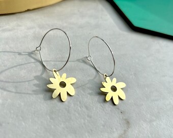 Brass Flower Hoop Earrings: Modern Minimalist Jewelry