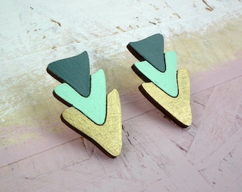 Geometric Eco Triangle Wooden Stud Earrings