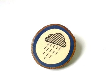 Rain Cloud Brooch - Cloud Pin Badge - Weather Jewellery - Wooden Brooch - Eco Friendly - Cloud Pin - Illustrated Jewellery - Navy Blue Badge