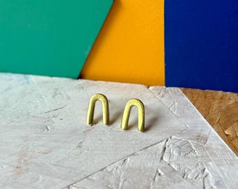Brass Gold Mini Arch Semi Circle Studs | Minimal Jewellery | Arty Earrings | Brass Studs
