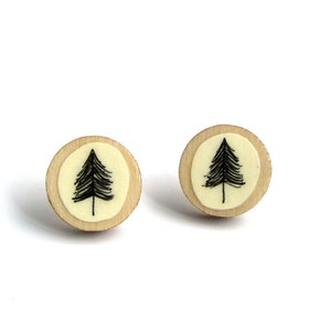 Illustrato in legno di pino albero orecchini - gioielli donna stile contemporaneo Scandi