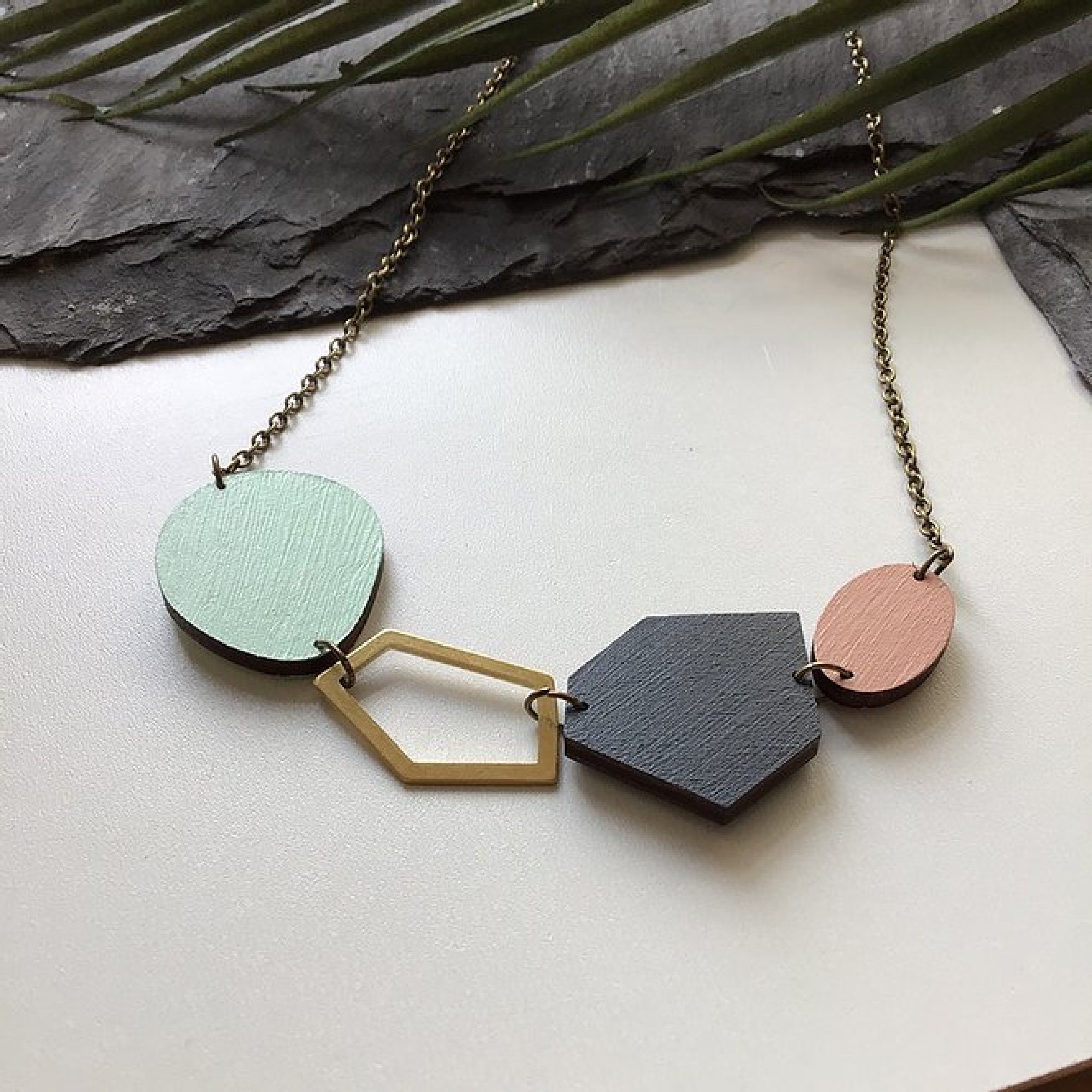 Abstract Geometric Gem Wooden Necklace - Eco Gift - Statement Necklace ...