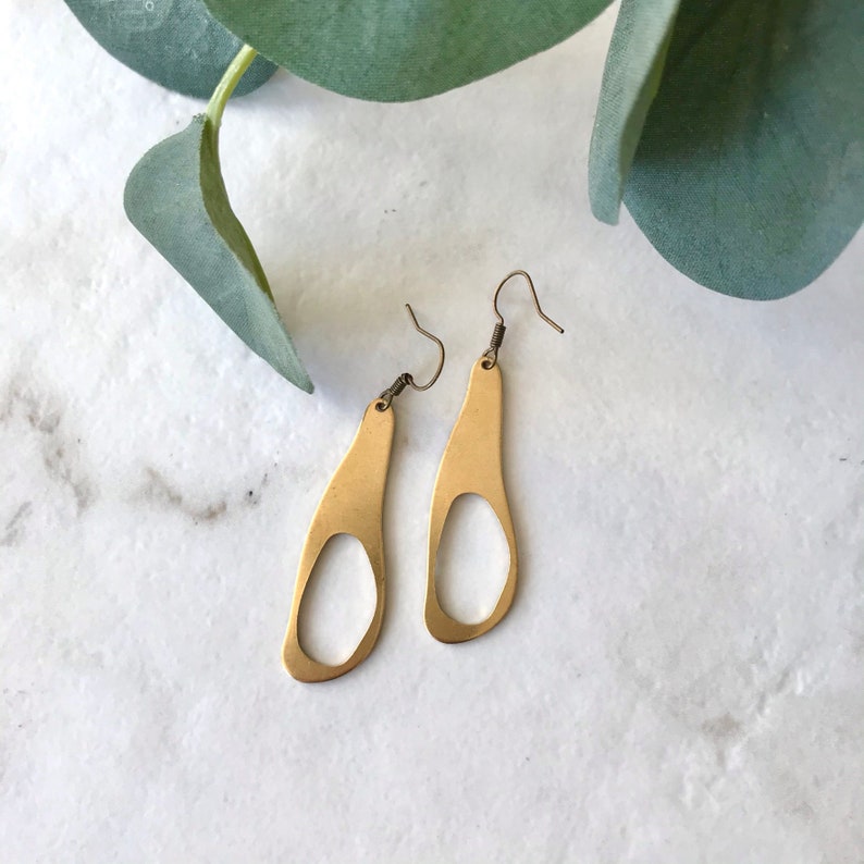 Contemporary Teardrop Brass Earrings, Minimal Drop Earrings, Christmas Gift image 10