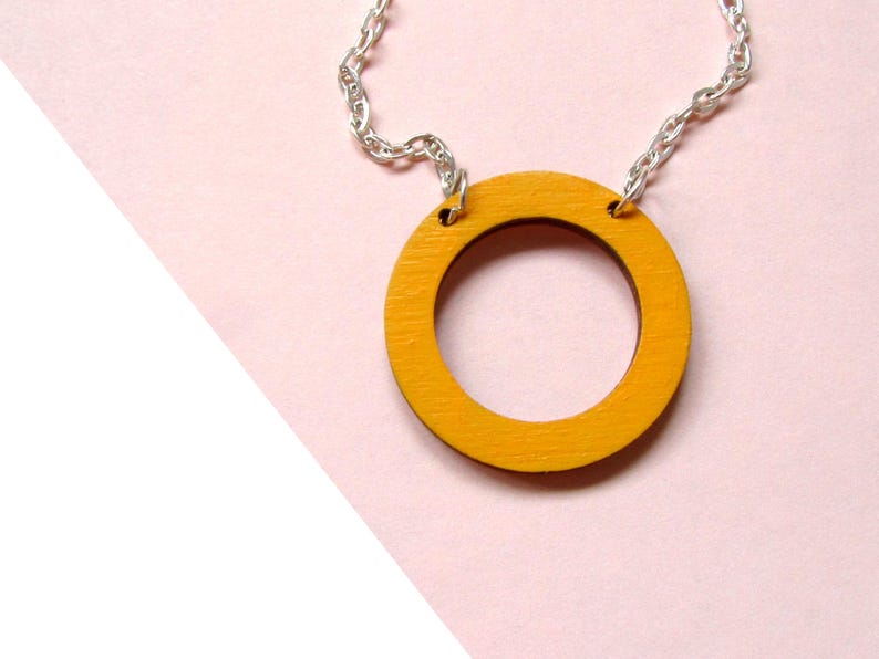 Contemporary Mustard Yellow Geometric Circle Necklace image 4