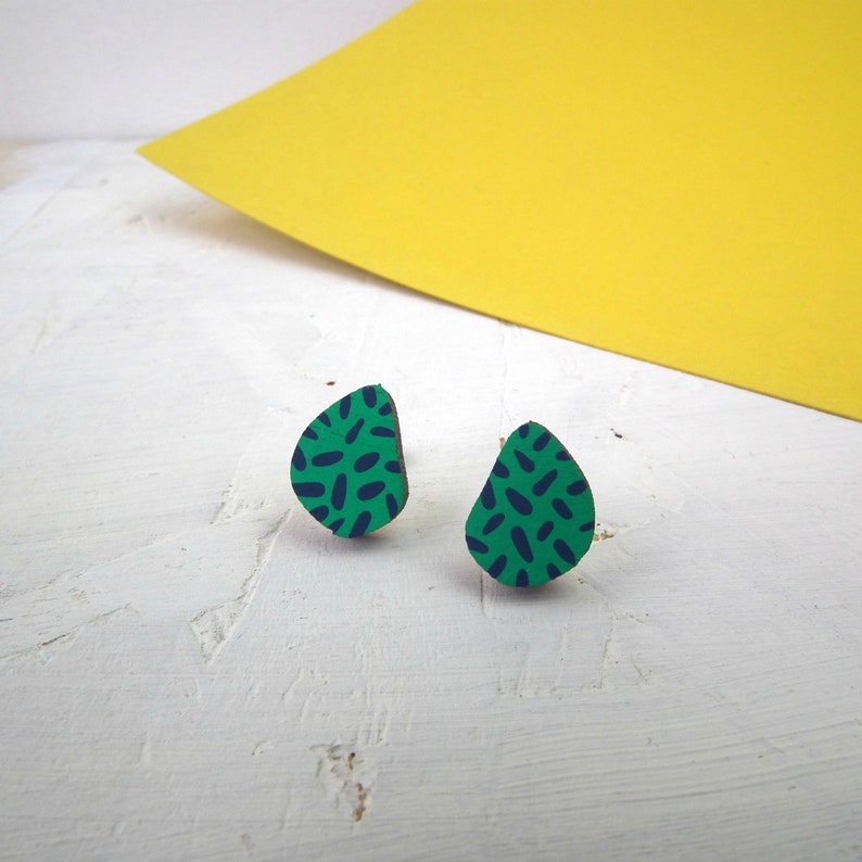 Spotty Teardrop Eco Friendly Wooden Stud Earrings image 2