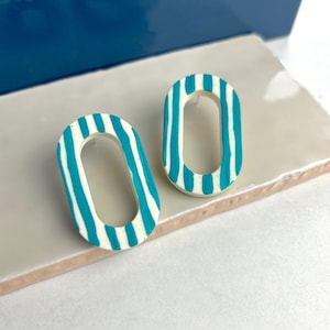 Jesmonite Stripe Hoop Style Stud Earrings | Green Striped Studs | Jesmonite Jewellery | Ethically made gift | Clay Earrings