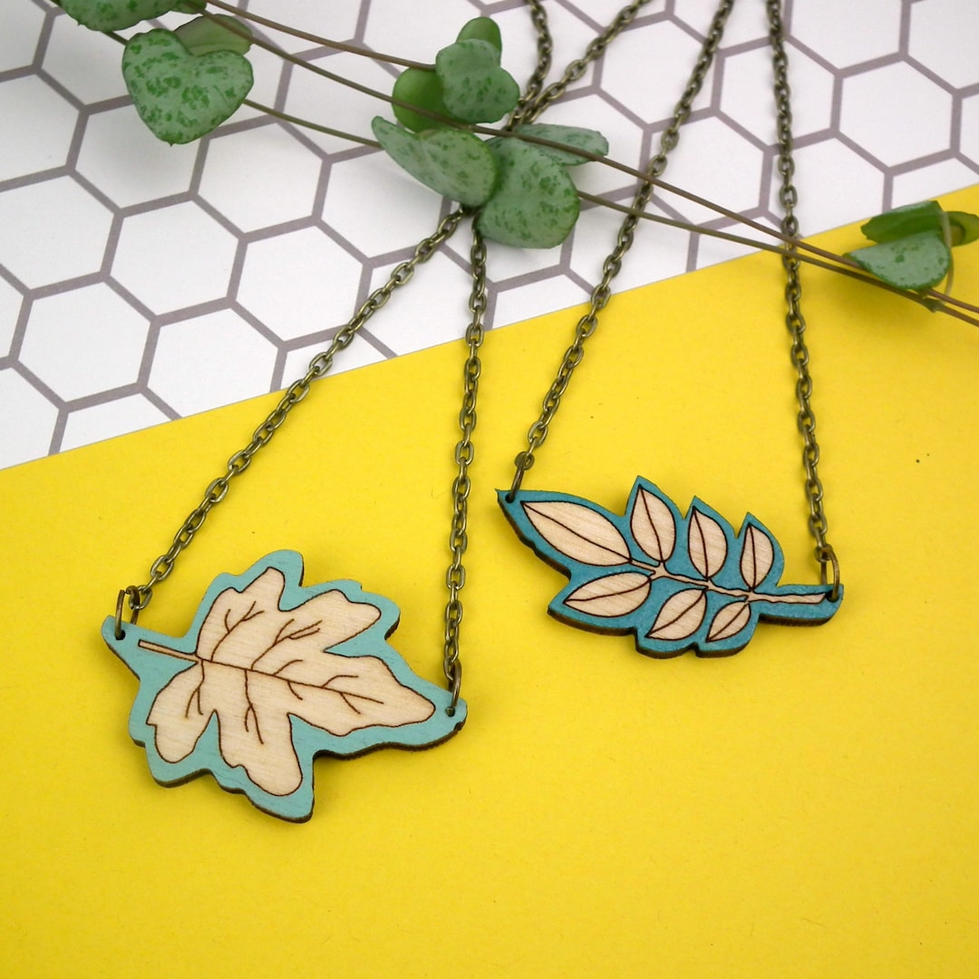 Wooden Leaf Necklace - Botanical Jewelry - Walnut - Field Maple ...
