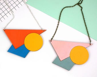 Statement Geometric Wooden Necklace