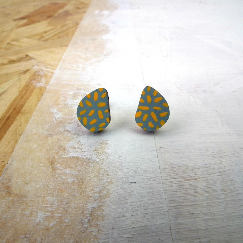 Spotty Teardrop Eco Friendly Wooden Stud Earrings image 3