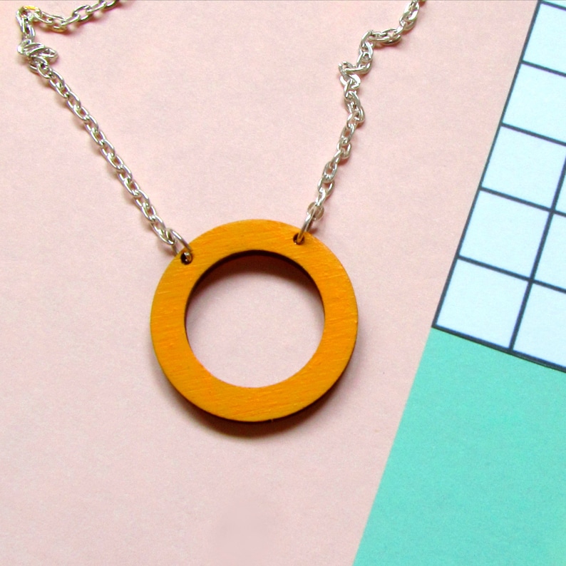 Contemporary Mustard Yellow Geometric Circle Necklace image 1