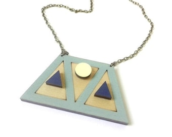 Geometric Wooden Trapezium and Triangle Shape Laser Cut Necklace