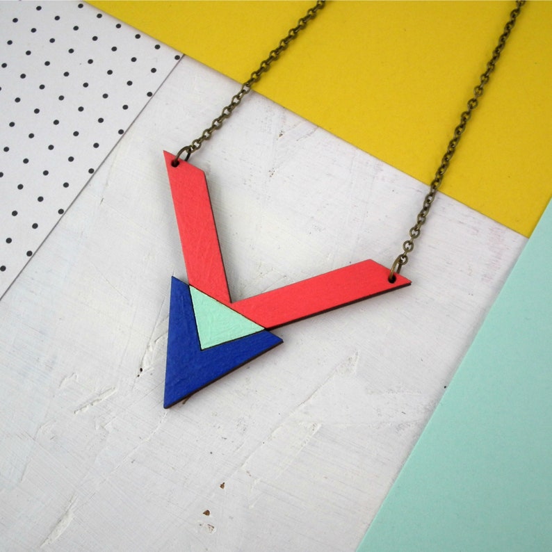 Chevron & Triangle Necklace Wooden Jewellery Statement Necklace Laser Cut Jewelry Anniversary Gift Gifts For Her Geometric image 1