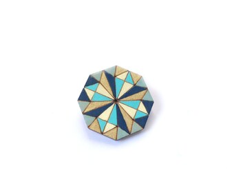 Geometric Wooden Diamond Brooch