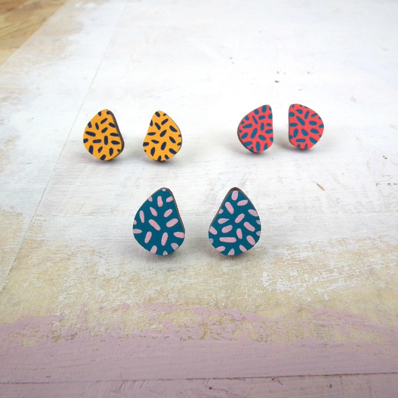 Spotty Teardrop Eco Friendly Wooden Stud Earrings image 1