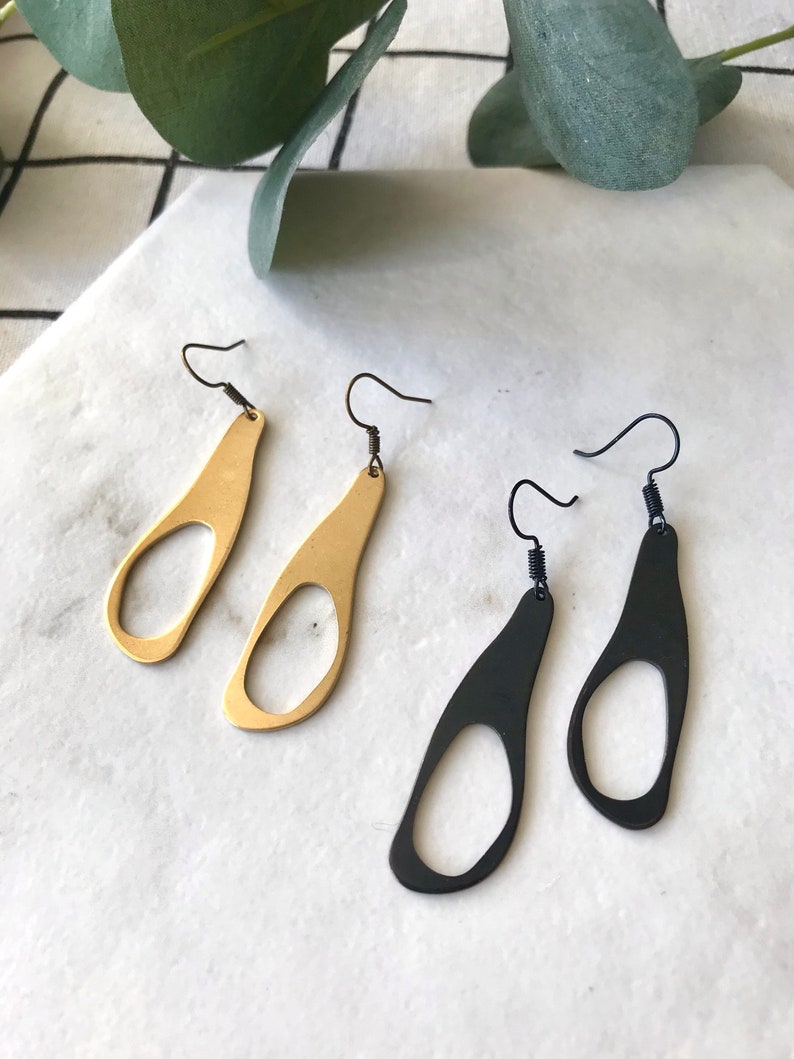 Contemporary Teardrop Brass Earrings, Minimal Drop Earrings, Christmas Gift image 2