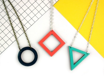 Geometric Cut Out Shape Wooden Necklace