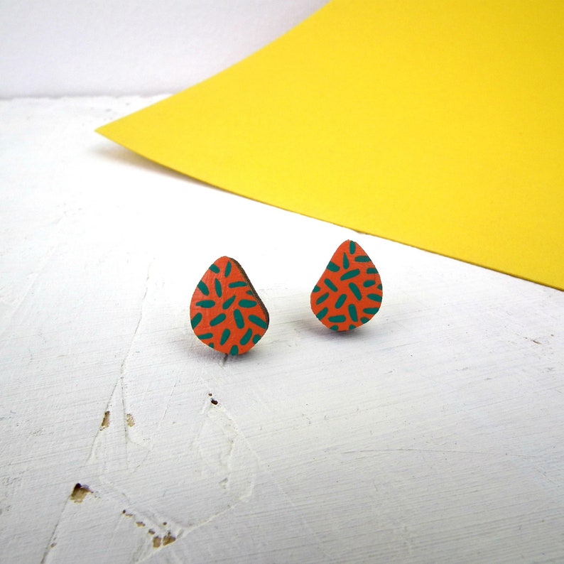 Spotty Teardrop Eco Friendly Wooden Stud Earrings image 6