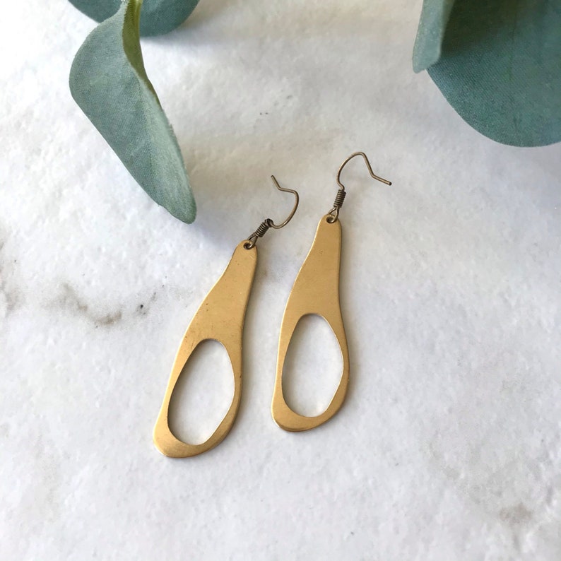 Contemporary Teardrop Brass Earrings, Minimal Drop Earrings, Christmas Gift image 9