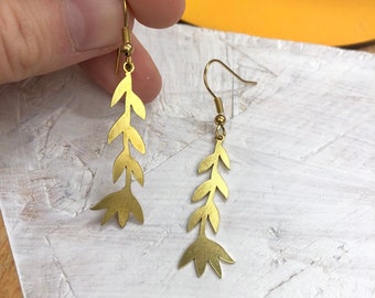 Brass Leaf Drop Earrings