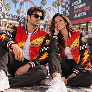 Lightning McQueen 95 Racing Varsity Jacket, Custom Name & Number, Cars Inspired Gift