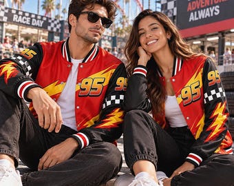 Lightning McQueen 95 Racing Varsity Jacket, Custom Name & Number, Cars Inspired Gift