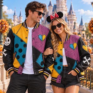 Sally Jack Skellington Patchwork Varsity Jacket, Custom Name & Number (Adult, Kids, Youth)