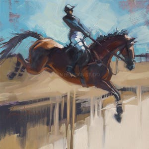 Bay Horse Jumping Giclée Fine Art Print