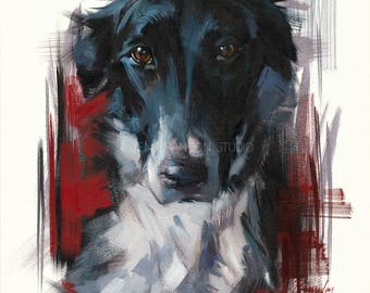 Dog Portrait in Red Giclée Fine Art Print