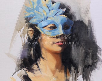 Woman Behind the Mask - Portrait - Oil Painting by Jennifer Brandon - Jaché Studio