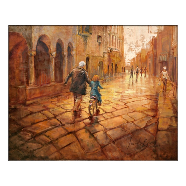 Streets of Sienna, Italy Art -  Matted Print of Original Oil Painting - Street, Road, Friends, Travel, Europe, Italian, Father, Girl Art