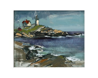 Landscape Art - Matted Print of Original Oil Painting - Landscape, CapeCod, Lighthouse, New England, Water, Scenic, Water, For Wall