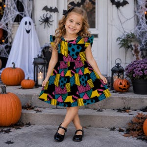 Sally Dress for Girls, Disney Nightmare Before Christmas Dress, Sally Patchwork Costume, Toddler Halloween Outfit, Spooky Party Dress