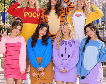 Winnie the Pooh Sweatshirt Dress, Pooh Tigger Piglet Eeyore Roo Rabbit Dress, Matching Group Outfit, Theme Park Vacation Costume