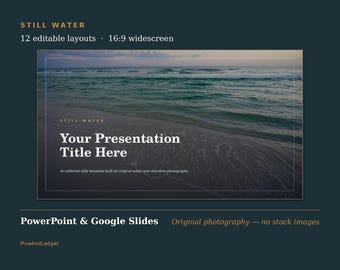 Nature PowerPoint Template | Calm Water Photography, 12 Layouts (Digital Download)