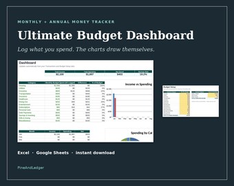 Budget Spreadsheet Excel Template | Monthly Personal Budget Planner with Automatic Charts | Google Sheets Compatible | Instant Download