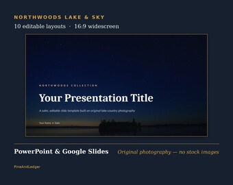 Northwoods Lake Night Sky PowerPoint Template | Original Photography (Digital Download)