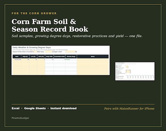 Corn Farm Record Book | Soil Samples, GDD, Practices, Yield Tracker (Excel, Google Sheets)