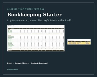 Bookkeeping Spreadsheet Excel Template | Small Business Income Expense Tracker with Automatic Profit and Loss | Google Sheets Download