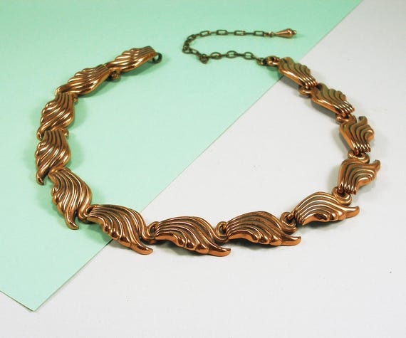 Vintage Waves Necklace Chocker - Solid Copper Lin… - image 2