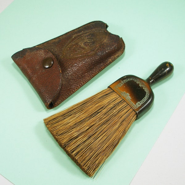 Vintage Garment Brush - 1930s Clothes and Hat Broom with Leather Travel Case - Valet Brush - Vanity - Toiletry