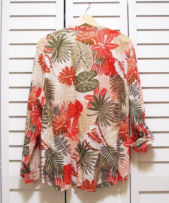 Vtg 100 Cotton Tunic Blouse - Women XXL - Light and Breezy - Tropical Reds, Pinks, Corals and Greens - Hot Summer Days View 5