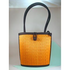 Baskets of Cambodia Woven‎ Drawstring Backpack Purse Tan Black Trim Medium Fashion Backpack – Baskets of Cambodia main image 2
