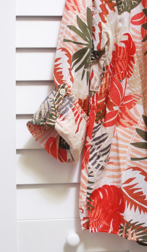 Vtg 100 Cotton Tunic Blouse - Women XXL - Light and Breezy - Tropical Reds, Pinks, Corals and Greens - Hot Summer Days View 3