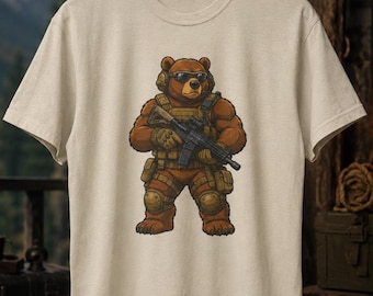 Funny Graphic T-Shirt: Tactical Rifle Bear Illustration | Unique Novelty Graphic Tee