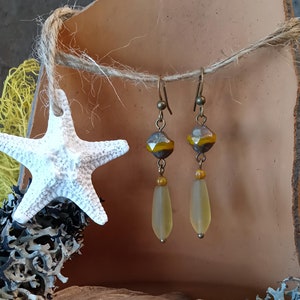 Golden Sun Sea Glass Earrings, Maui Goddess, Sea Glass Jewelry, Ocean Beach Vibes, Hawaiian Style Earrings, Summer Jewelry