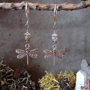 Dragonfly Earrings, Dragonfly Charm Earrings, Boho Hippie Jewelry, Spiritual Earrings, Dragonfly Spirit, Dragonfly Gemstone Earrings